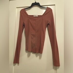 Square-neck long-sleeve tee, rose pink, medium